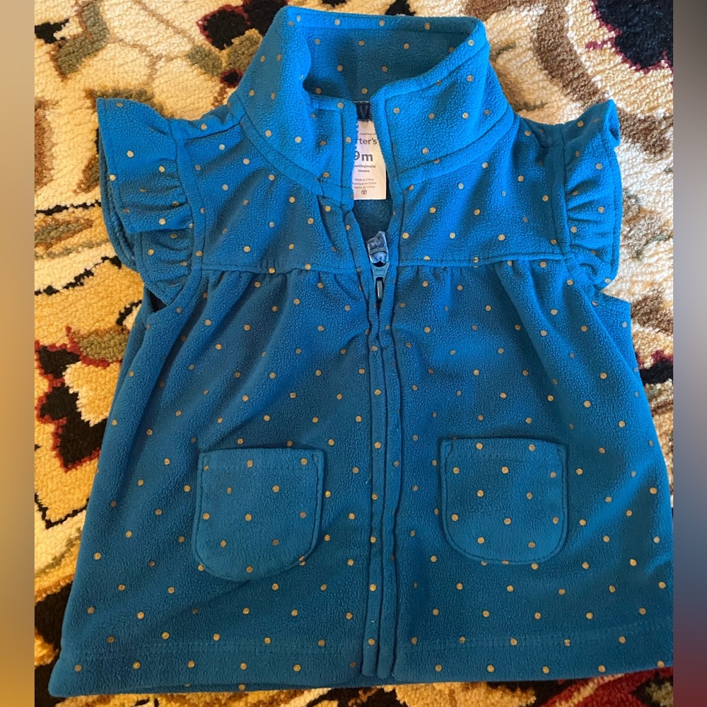 Carter’s Fleece Blue Polka Dot Vest with Ruffle Sleeves,9m